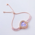 Detail of rose gold heart watch with purple dial and sparkling rhinestones - Rose Gold-Heart Purple Dial