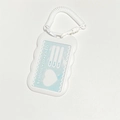 Blue cloud heart glitter school ID card holder with white wavy frame and stretch cord - White Vertical Scalloped Case + Solid White Coil