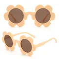 Flower shaped women sunglasses with six petal frames and dark round lenses in cream yellow - P4-Bright Yellow Flower Frame
