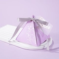 Elegant lavender pyramid gift box with silver ribbon and floral gold-foil tag - Small (7.5x7.5x8cm) / Purple/Gray Ribbon