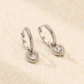 S925 sterling silver heart-shaped hoop earrings with shimmering crystals in silver finish - 925 Silver / White Gold