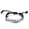 Bracciale regolabile in catena di acciaio inossidabile e corda di cera nera stile hip hop - Corda in Stile Industriale Semplice (KB122629-Z)