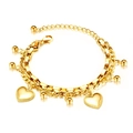 Golden multi-layer stainless steel heart charm bracelet with polished round beads - [1038] Heart Style - Gold