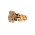 Adjustable gold plated open ring featuring cubic zirconia letter I on rectangular plate - Adjustable Open / Letter I