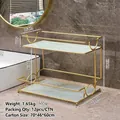 Double-layer gold metal bathroom rack with white marble trays for skincare storage - 2-Tier White Gold