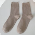 Minimalist khaki mid-tube socks featuring premium ribbed knit and elastic cuffs - One Size / Milk Coffee