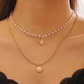 Collana bohémien a tre strati con stella marina e perle in stile mare donna - Stile Pendente Stella Marina Conchiglia Oro (5577)