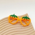 Cute orange strawberry shaped kids glasses frame with green leaf detail on a tray - Orange Strawberry Frame