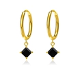 Boucles d'oreilles créoles dorées avec pendentifs en zircone carrée noire sur blanc - Or Noir