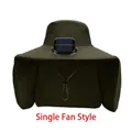 Army green solar powered fishing hat with single fan and neck protection flap - Single Fan Model / Army Green