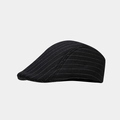 Detail of British style beret featuring white horizontal stripes on high-density black fabric - One Size / Black