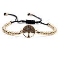 Adjustable tree of life bracelet with gold beads and colorful micro-set cubic zirconia - Black Rope Life Tree