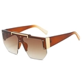 Modern oversized semi-rimless square sunglasses with brown gradient lenses and gold bridge - Tea Frame Gradient Tea Lens
