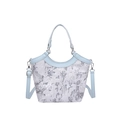 Light blue floral embroidered bucket bag with double handles and a slim shoulder strap - Blue