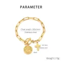 Macro detail of gold stainless steel toggle clasp and cross charms on link bracelet - Cross Style (KB202896-Z) / Gold