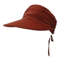 Burnt orange wide brim sun visor hat with elastic pleated band and back tie-knot - One Size / Coffee Brown