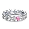 S925 sterling silver eternity band with heart-cut clear stones and pink heart gem - Single Pink Heart White Zirconia