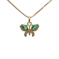 Golden butterfly necklace with green zircon crystals on a minimalist thin metal chain - Gold with Green