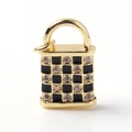 Gold-plated lock pendant with black checkerboard enamel and cubic zirconia stones - Black