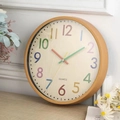 12-inch round wall clock with bamboo grain frame and colorful Arabic numerals - Bamboo Wide Frame A1 (Colorful Numbers)