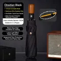 Black 10-rib automatic folding umbrella with wood-style handle and 105cm diameter canopy - 10k Wooden Handle Automatic Umbrella - Classic Black / Gift Box Not Included
