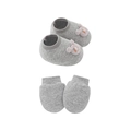 Infant two-piece set featuring light grey knitted soft-sole shoes and matching anti-scratch mittens - Grey Bear - Mittens & Booties Set