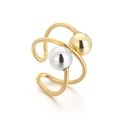 Minimalist gold and silver two-tone stainless steel open ring with dual polished metal spheres - US 8 / Two-tone