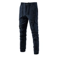 Men's navy blue casual cargo pants with drawstring waist and multi-pocket design - EU 30 / Navy Blue