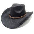 Detail eines schwarzen Fedora mit Schlangenmuster, Flechtseil und Bronze-Emblem-Verzierung - M(56-58cm) / Schlangenmuster Schwarz