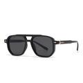 Retro pilot sunglasses with black frame, double bridge and gold arrow metal accents - Black Frame Black Lens