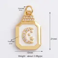 Gold octagon pendant featuring white enamel moon and star pattern with zircon accents - Gold Octagonal White Moon Star