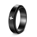 6mm black spinning stress relief ring for men with laser-etched cross pattern - US 6 / Black