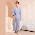 Light blue plush oversized bathrobe for men with white piping and matching belt - M / Sea Green - Men
