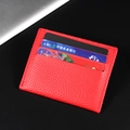 Ultra-slim red litchi texture PU leather card holder wallet with 3 slots for men and women - Red