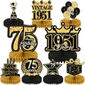 75th birthday rose gold honeycomb centerpiece set featuring 1951 vintage table decorations - 75th Birthday Style / 9 Pieces Set / Black Gold