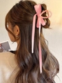 Eleganter Haarklammer mit rosa Satinschleife und langem Band für stilvolle Frisuren - Rosa
