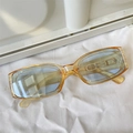 Retro rectangular sunglasses with amber transparent frames and light blue lenses - Amber Frame Blue Yellow Lens