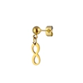Detail shot of golden ball stud earring featuring a polished infinity symbol pendant - Infinity Style (No. 2) / Gold