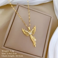 Detail of gold angel wing pendant with zircons, 2.4x3.5cm size, 4.6g weight - B133 Titanium Steel Chain Copper Micro-inlaid Pendant