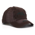 Détail d'une casquette de baseball marron vieilli avec broderie Cream Berry verte - Taille unique / Café foncé