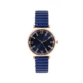 Damen-Quarzuhr mit blauem Strass-Zifferblatt und elastischem Armband in Roségold - Blaues Elastikband