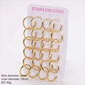 2mm wire 18K gold-plated stainless steel hoop earrings in a bulk 10-pair set - 12 Pairs/Pack (Inner Diameter 18mm) / Gold