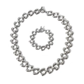 Polished stainless steel jewelry set with bold interlocking links and toggle clasp - Silver Jewelry Set (Necklace + Bracelet) (YYSU024026-P)