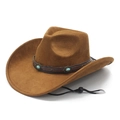 Classic brown suede cowboy hat with turquoise accents and adjustable wind string - M (56-58cm) / Khaki
