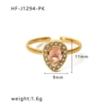 Anillo vintage dorado con piedra rosa en gota y detalles de circonita cúbica blanca - Gota de agua Rosa (HF-J1294-PK)