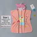 Pink cotton hooded unicorn bathrobe for kids, absorbent towel cape for 90-140cm height - Silver Horn Unicorn