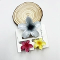 Three-piece plumeria flower hair claw clip set with grey gradient and pink yellow colors - Mixed Color Set #24 (includes Cards)