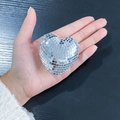 Silver mirror heart disco ball ornament held in hand showing reflective glass surface - 6cm / Silver