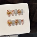 Set de uñas postizas hechas a mano con textura de mármol, purpurina y oro - Extra Pequeño (XS) / W441-Ataúd Corto
