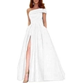 Robe de soirée élégante en satin blanc à une épaule avec taille haute et fente - S / Blanc